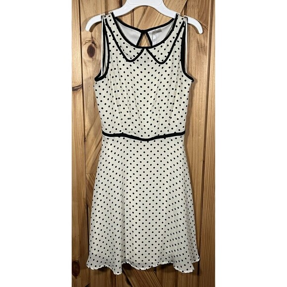 LC Lauren Conrad Sleeveless A Line Dress Size 2 Women’s Polka Dot Black White - Picture 1 of 13